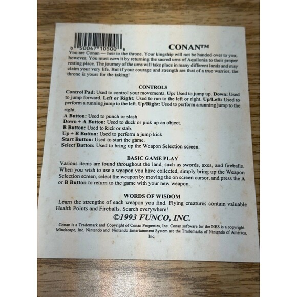 Conan: The Mysteries of Time Nintendo NES 1991 Genuine Tested‎ - Picture 4 of 4